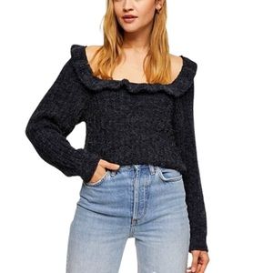 Topshop grey Knit Wool Like Ruffle Sweater D5